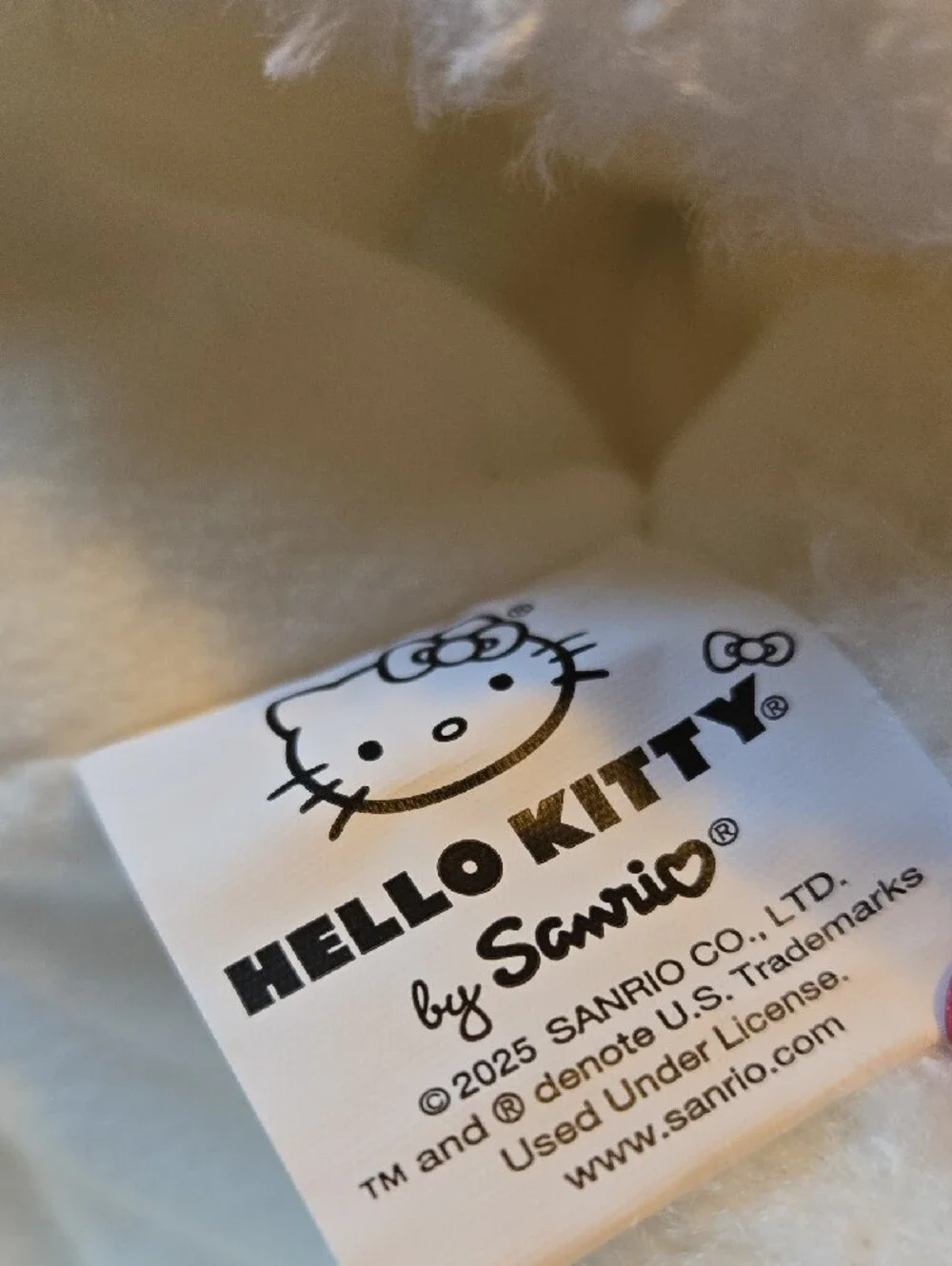 Hello Kitty White Fuzzy Kids Beanie with Red Bow Accent